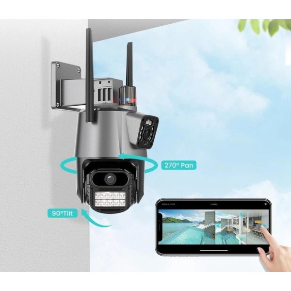 Уличная IP-камера Icsee XM77 с Wi-Fi и тремя объективами 12 МП для круглосуточного видеонаблюдения