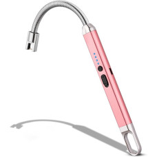 Перезаряджувана запальничка із захистом від вітру та гнучкою трубкою рожева