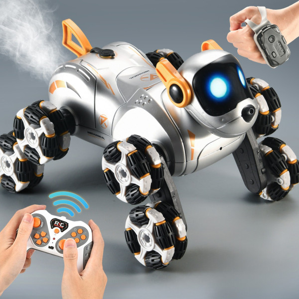 Робот-собака з вісьмома колесами парою та світловими ефектами