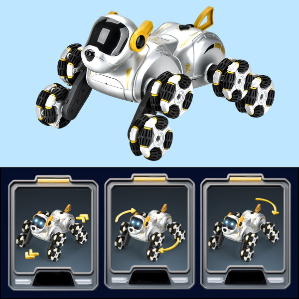 Робот-собака з вісьмома колесами парою та світловими ефектами