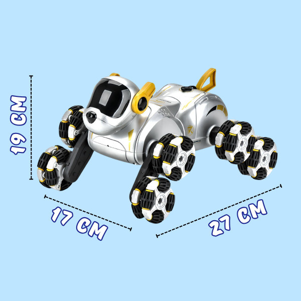Робот-собака з вісьмома колесами парою та світловими ефектами