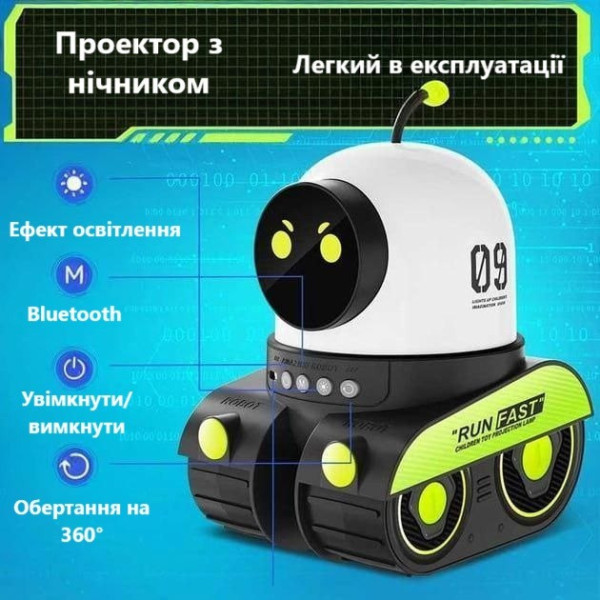 Ночник-проектор Droid WH-E03 с вращением, эффектом проекции и Bluetooth на аккумуляторе