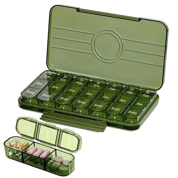 Диспенсер для медикаментів AND MSK-3516 з 21 коміркою для щоденного контролю приймання