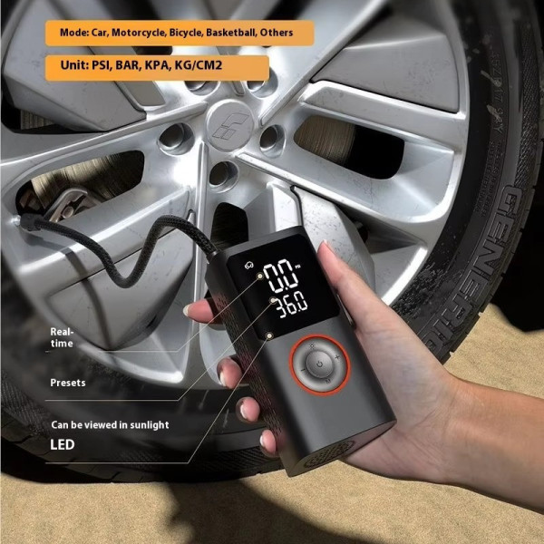 Автокомпрессор универсальный 12V с электронным дисплеем, однопоршневой, ручной и аккумуляторный насос