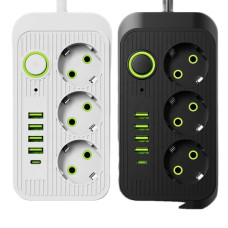 Многофункциональный удлинитель Power Socket F09U с тремя розетками и четырьмя USB, включая Type-C, 2 метра
