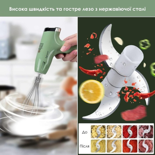 Ручной аккумуляторный миксер Agitator RD-138 с 5 скоростями и USB-подзарядкой, 2 насадки