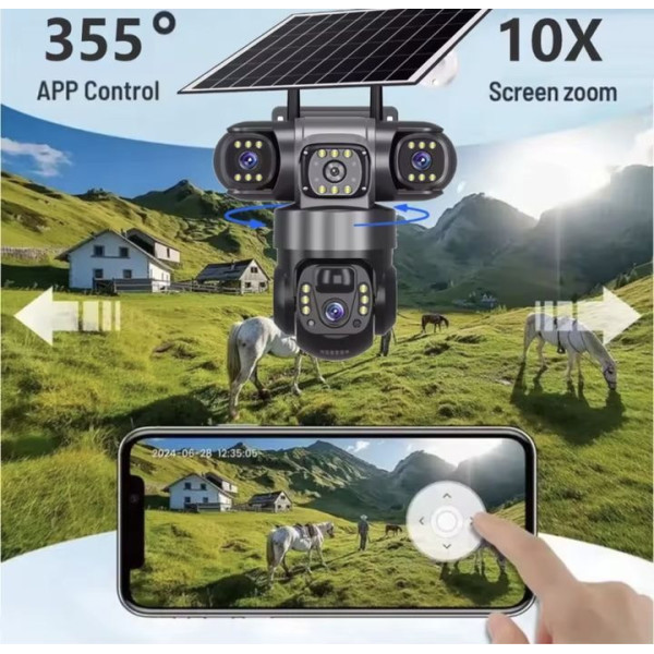 Уличная IP-видеокамера V380Pro 4G с двойной линзой, аккумулятором и солнечным питанием, Full HD, ИК-подсветка