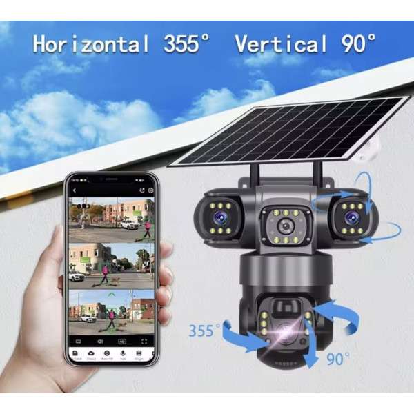 Уличная IP-видеокамера V380Pro 4G с двойной линзой, аккумулятором и солнечным питанием, Full HD, ИК-подсветка