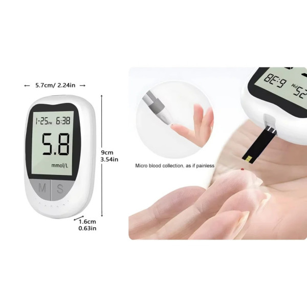 Пристрій для контролю цукру з пам'яттю на 180 результатів, комплект тест-смужок і ланцетів