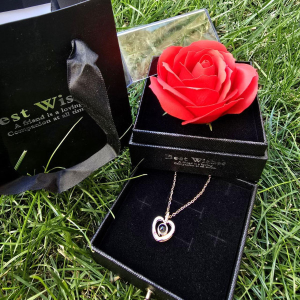 Подарункова скринька (коробочка) з трояндою з мила та кольє I Love You Рожева