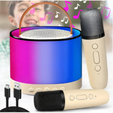 Портативна Bluetooth-колонка K52 з 2 караоке мікрофонами, бежевий колір, RGB-підсвітка, акумулятор до 12 годин