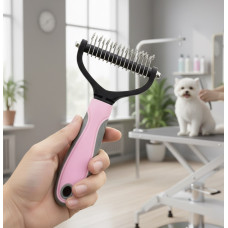 Ковтуноріз-щітка 2в1 для тварин 17×9 см, гребінець для підшерстя і видалення ковтунів, неіржавка сталь