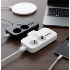 Мережевий фільтр-подовжувач LDNIO SE2435, 2500 Вт, 2 розетки, 3 USB, 1 Type-C QC/PD, захист і вимикачі