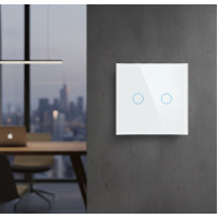 Двоканальний розумний сенсорний вимикач, без нульового дроту, скло + вогнестійкий пластик білий