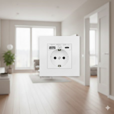 Розетка з вбудованими портами USB і Type-C швидка зарядка QC3.0 Folem RZ1 біла