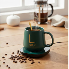Кухоль Lucky 400 мл із підігрівом від USB з кришкою/Кажка на підставці з ложкою