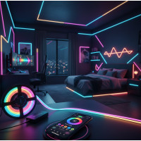 Гнучка неонова стрічка 5 метрів USB, керування з телефона + пульт з Bluetooth-застосунком