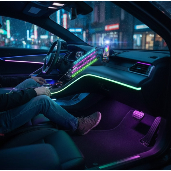 Светодиодная RGB лента для авто с управлением через приложение APP, 16 млн цветов для салона