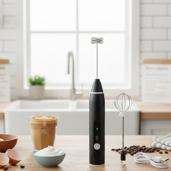 Ручной погружной капучинатор Coffe Mixer 918D с аккумуляторным питанием и двумя насадками для вспенивания моло