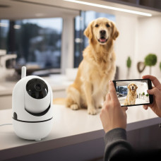 Бездротова WiFi камера відеоспостереження з поворотним механізмом і ІЧ-підсвіткою, біла/чорна