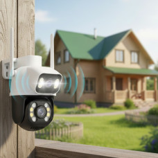 Камера відеоспостереження Q25 з двома об'єктивами та роздільною здатністю 6 МП White