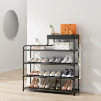 Підлогова металева полиця для взуття на 5 секцій у передпокій розбірна, чорна