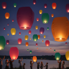 Летючі блакитні ліхтарики 10 шт. різних кольорів, китайські паперові ліхтарики