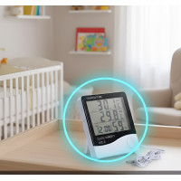 Кімнатний цифровий термометр годинник гігрометр LCD 3 в 1 MHZ HTC-1