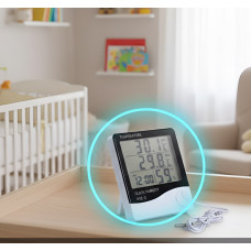 Кімнатний цифровий термометр годинник гігрометр LCD 3 в 1 MHZ HTC-1