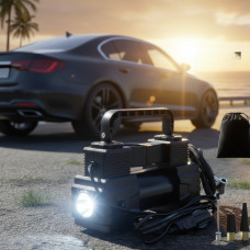 Портативний автомобільний компресор із цифровим дисплеєм, LED-ліхтариком і автовимкненням для шин і м'ячів