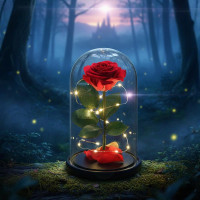 Штучна троянда в колбі з LED-підсвіткою, нічник LED діодний світильник вічна троянда