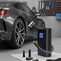 Акумуляторний компресор з LED-дисплеєм ліхтариком і Power Bank 6000 mAh