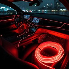 Неонова гнучка підсвітка салону авто 5 м з кантом USB, холодне світіння, червона