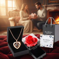 Подарункова скринька (коробочка) з трояндою з мила та кольє I Love You Рожева