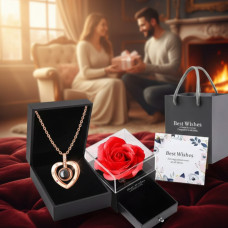 Подарункова скринька (коробочка) з трояндою з мила та кольє I Love You Рожева