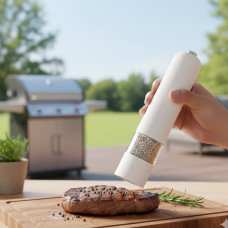 Електричний автоматичний млин для спецій Dispener, білий, регульований ступінь помелу, скло + пластик