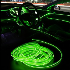Неонова гнучка підсвітка салону авто 5 м з кантом USB, холодне світіння, зелена
