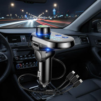FM-модулятор автомобільний Q15-BT Bluetooth з кабелями Type-C, Micro USB, Lightning і швидким заряджанням