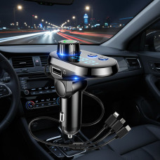 FM-модулятор автомобільний Q15-BT Bluetooth з кабелями Type-C, Micro USB, Lightning і швидким заряджанням