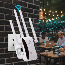 Роутер Wi-Fi підсилювач сигналу repeater 2.4G 5G 1200Mbps з розетковою вилкою Білий