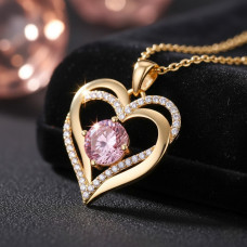 Намисто жіноче Heart Love кулон серце рожевий цирконій золотое