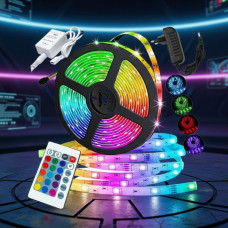 Світлодіодна стрічка 2 м різнобарвна RGB 5050 самоклейна з пультом керування для фонової підсвітки