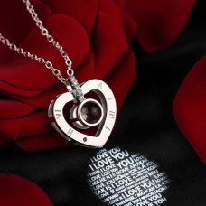 Кулон Серце з гравіюванням і проєкцією фрази Я тебе люблю UTM 100 мовами світу Срібло