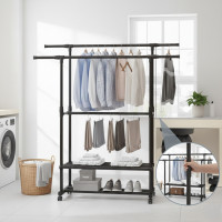 Стійка для одягу Double Pole 8019-2F, телескопічна вішалка для одягу підлогова