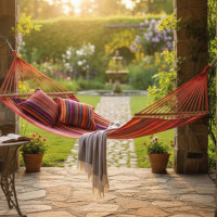 Гамак мексиканський підвісний із поперечною планкою 200 х 80 см + сумка-чохол Червоний