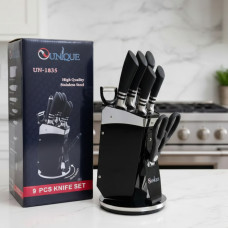 Набір ножів 9в1 UNIQUE UN-1835 9 предметів на підставці Чорний