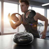 Бездротові навушники для спорту MDR OWS T2 Bluetooth з мікрофоном і футляром чорні