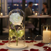 Світлодіодний LED нічник «Троянда в скляній колбі» біла/ декоративна лампа на батарейках