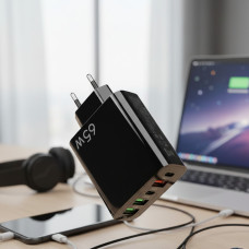 Компактний багатопортовий зарядний пристрій 65 W із захистом від перевантаження біле