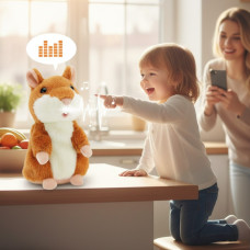 Звертальний хом'як-повторюшка Woody Time Brown, М'яка іграшка повторює слова